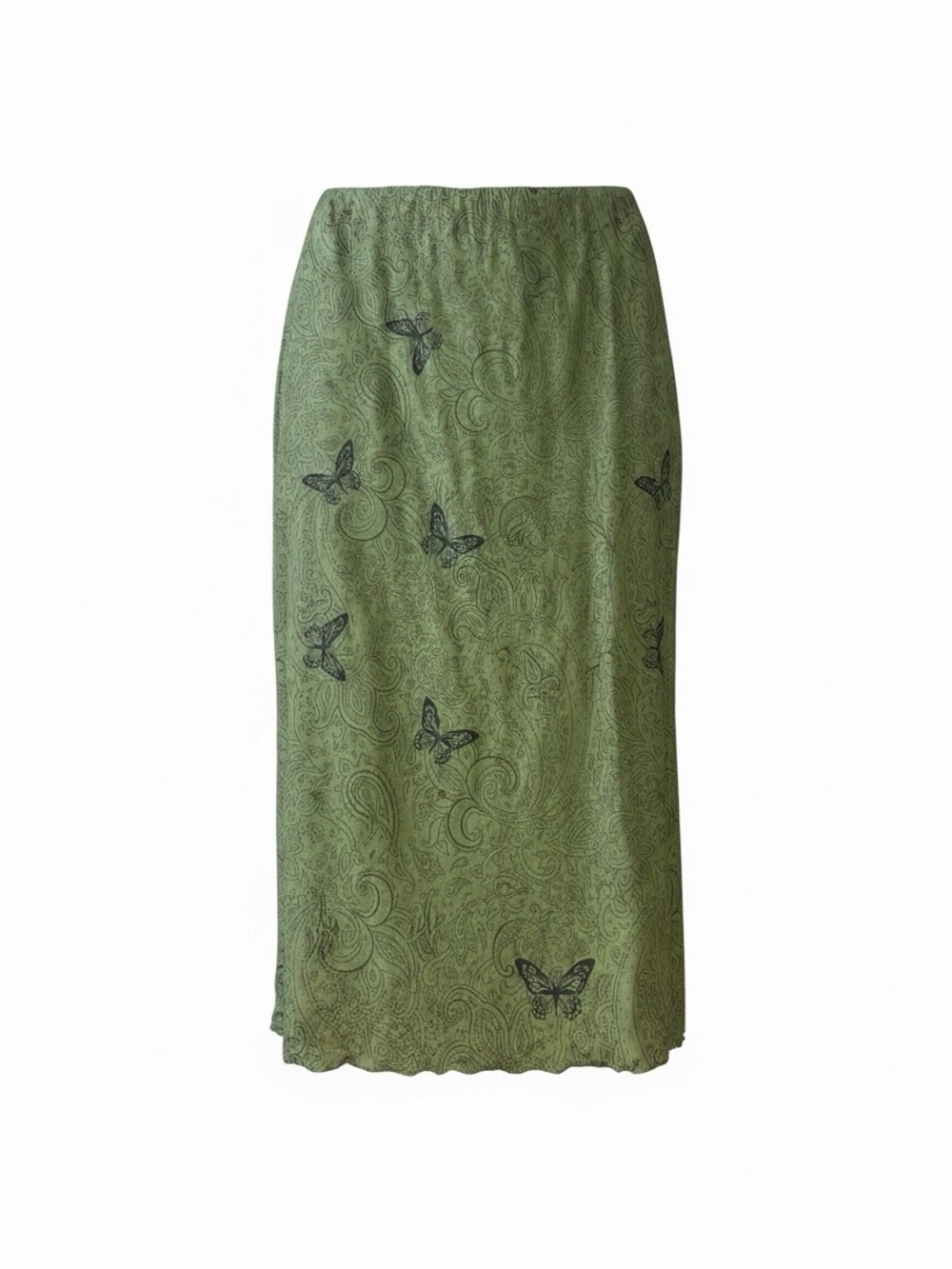 Cider Olive Green Butterfly Print Maxi Skirt